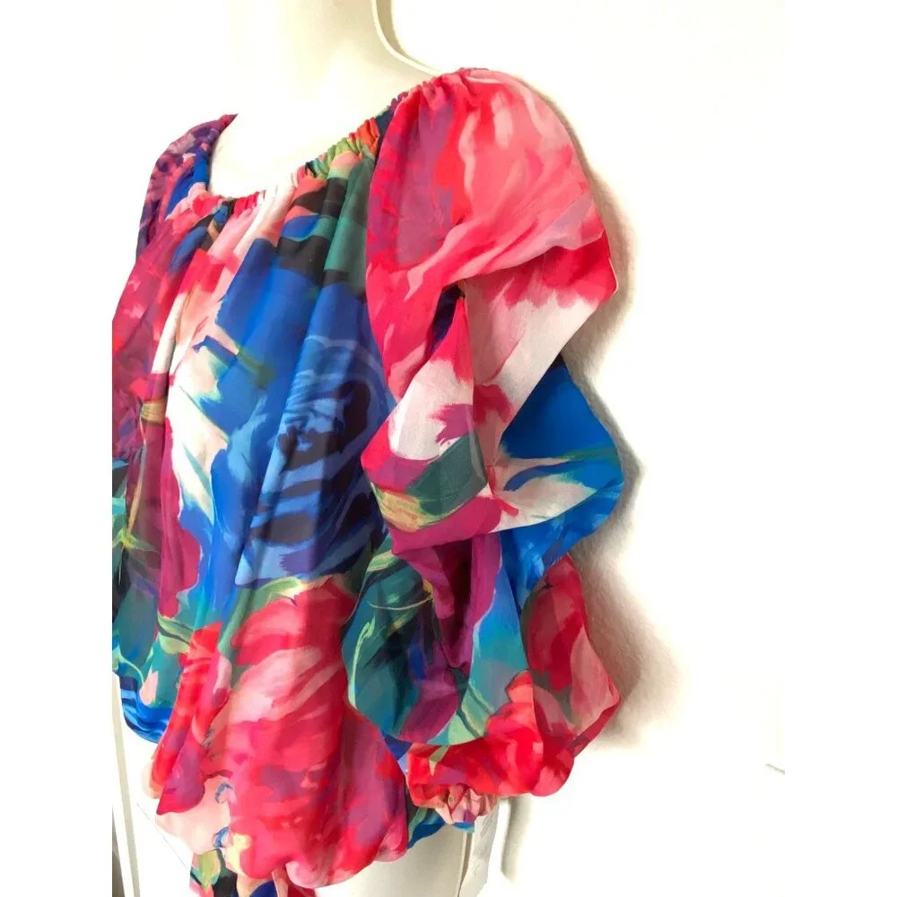 NEW Prelude Womens Floral Blouse 3/4 Sleeve Scoop Neck Pullover Top S - Picture 4 of 12